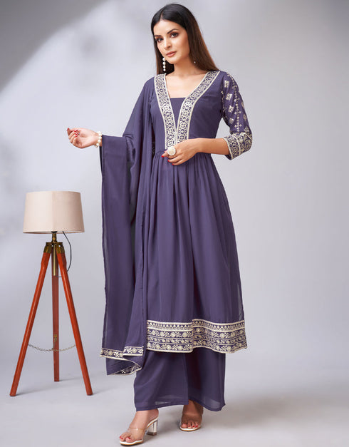 chic lavender georgette traditional function wear readymade suit collection with lavender georgette rt8787-184158 Front View